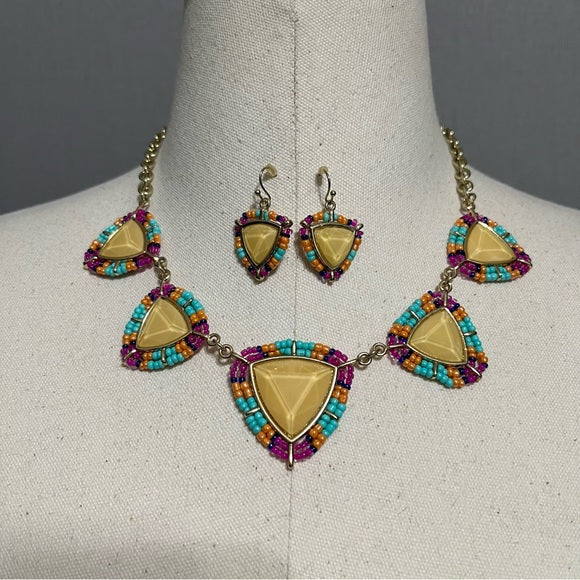 Triangle Beaded Multicolored Necklace & Earring Set