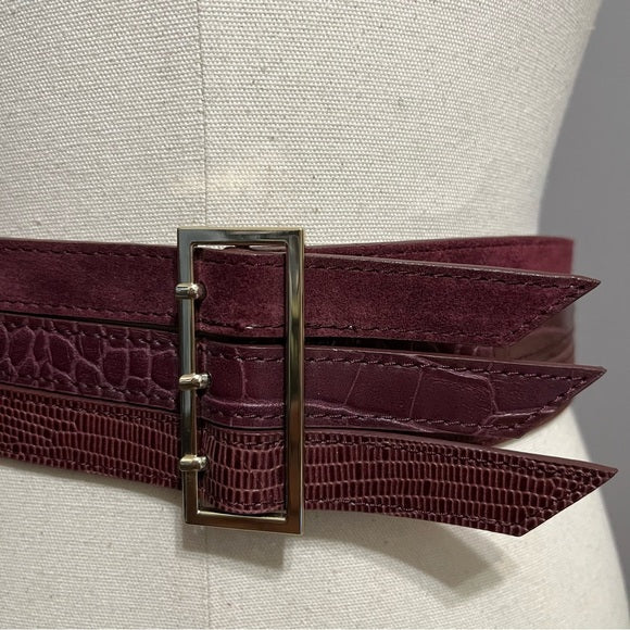 Burgundy Triple Layer Leather Lining Belt Sz-Small/Medium