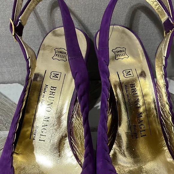 Bruno Magli Purple Sling Back Suede Leather Heels Sz-6 1/2 B