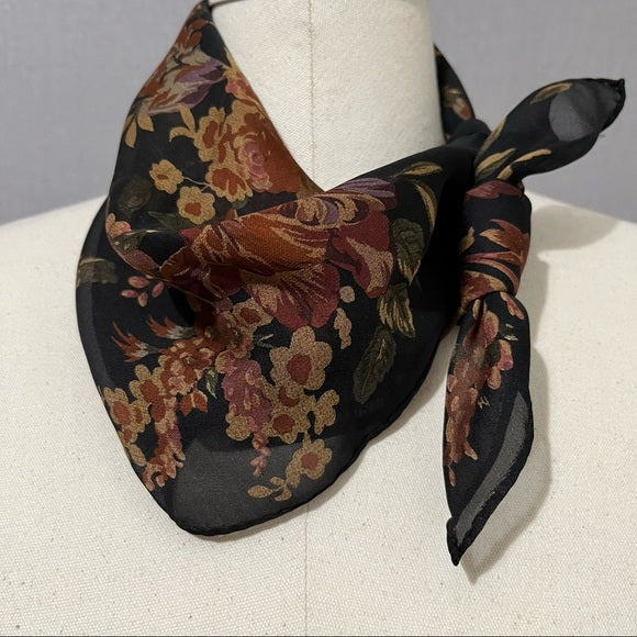 Ralph Lauren Fall Theme Brown Silk Scarf