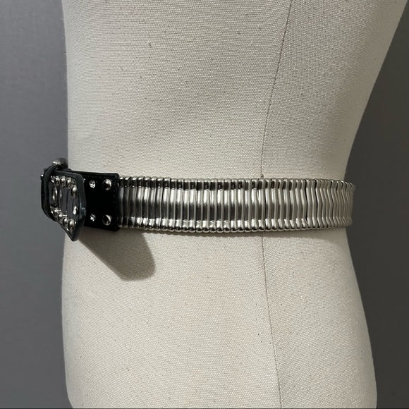 Black Patent Leather With Silver Metal Detail Belt Sz-Small-Medium