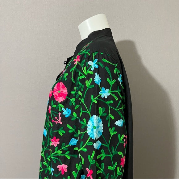 National since 1952 Black with Floral Embroidery Shirt Sz -2X