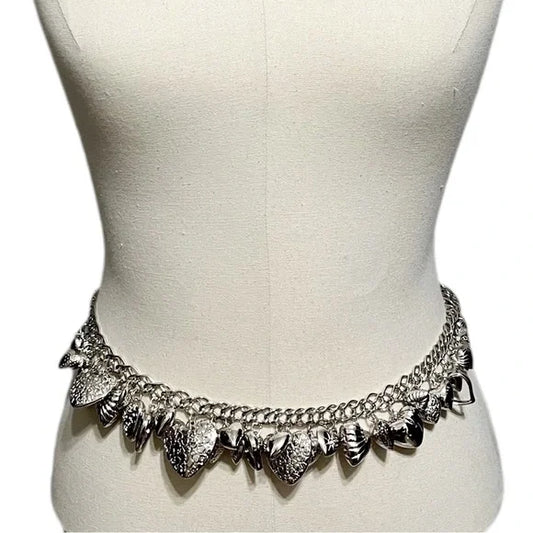 Silver Metal Heart Chain Belt OS