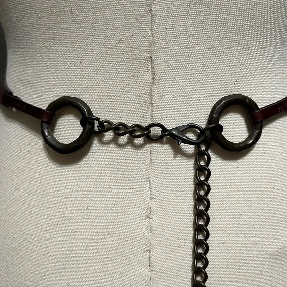 Vintage Brown Leather Chain Belt Med/Lg