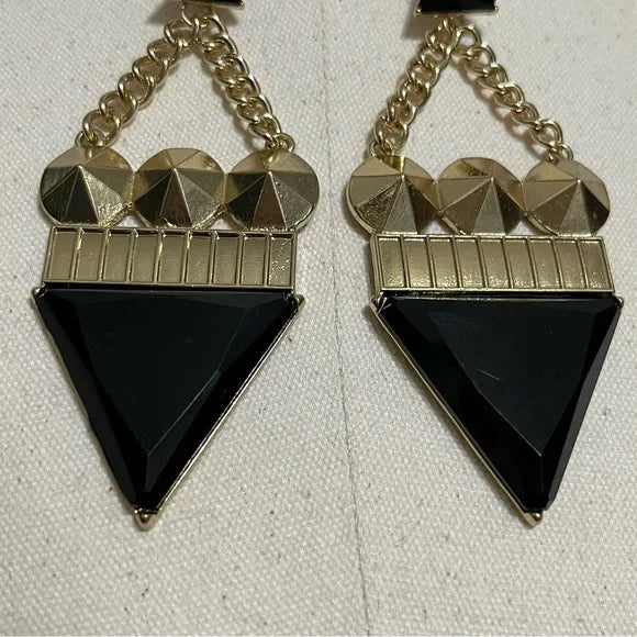 Black | Gold Statement Triangle Earrings