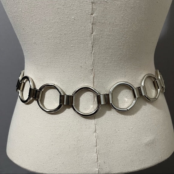 Silver Metal Circle Chain Belt Sz-Large