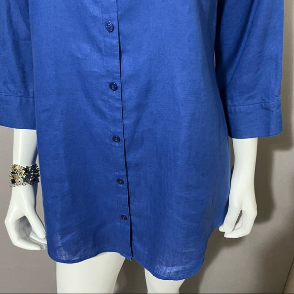 Chico’s Royal Blue Linen Button Front 3/4 Sleeve Sz 1 (Medium)