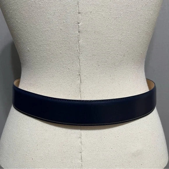 Liz Claiborne Vintage Navy With Gold Buckle Leather Belt Sz-Large