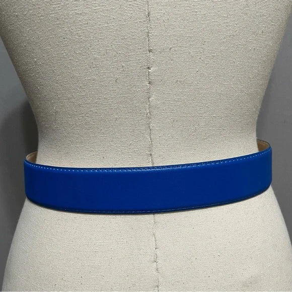 Vintage The Ritz Blue With Gold Buckle Leather Belt Sz-Medium/Large