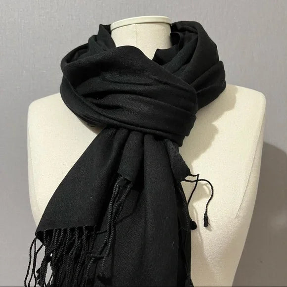 Betsy Johnson Black With Fringe Scarf