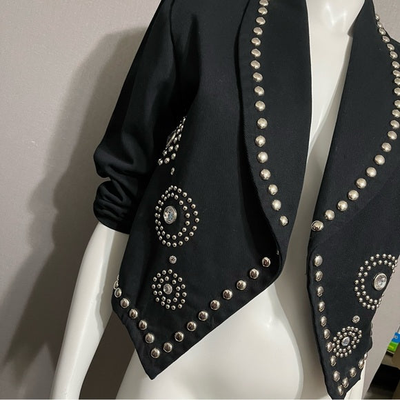 Vintage Molato Black Cotton With Rhinestones Jacket Sz-Medium
