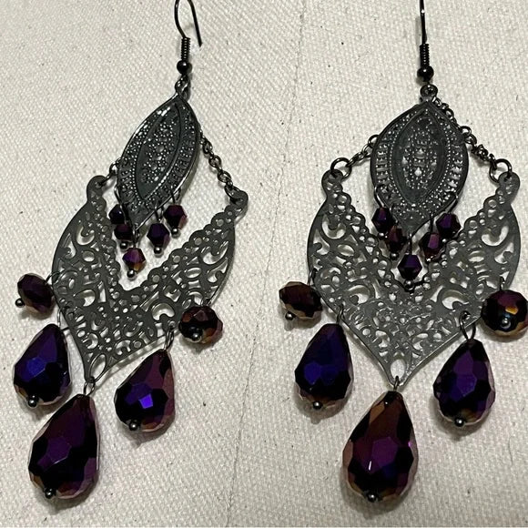 Silver Purple Dangle Earrings