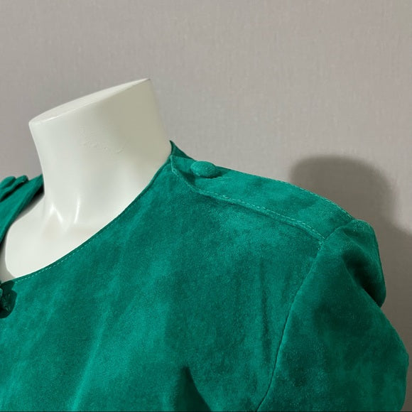 Vintage Cedars Green 2 Pc Suede Leather Skirt Suit Set Sz-Medium/Large