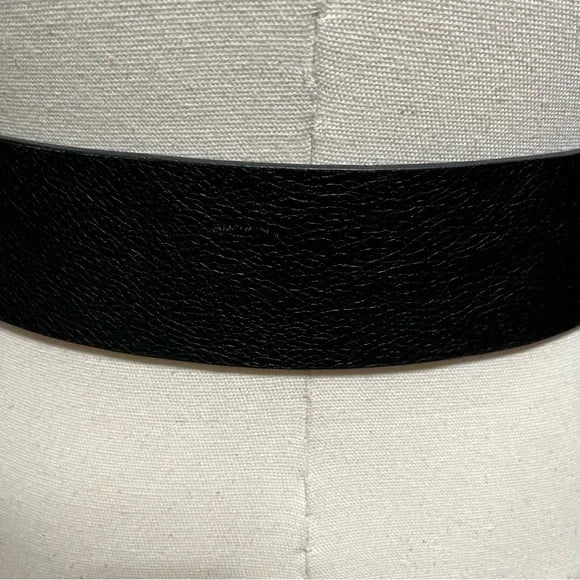 Chico’s Black Genuine Leather Wide Belt With Silver Square Buckle Medium