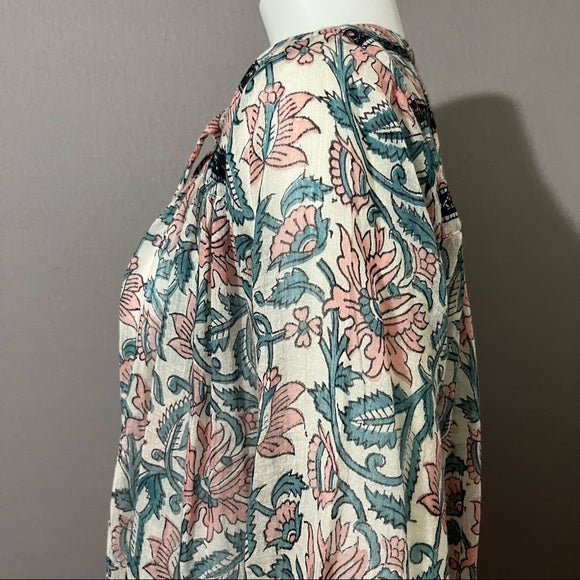 Roller Rabbit Pastel Paisley Floral 3/4 Sleeve Top Sz Medium