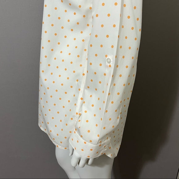 Chico’s Orange Polka-Dot Cotton Button Front Shirt Long Sleeve Sz 1 (Medium)