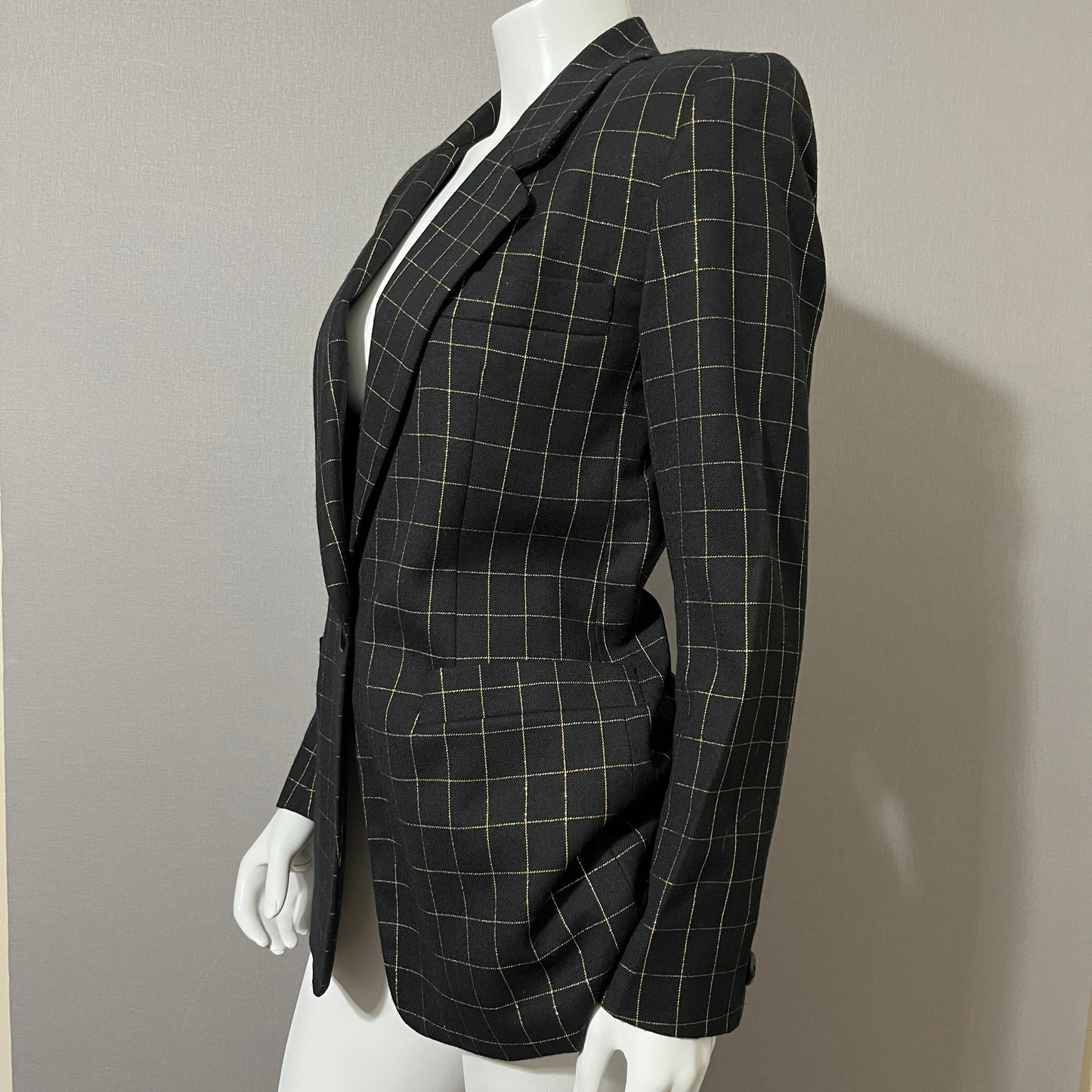 Vintage JH Collectibles Black with Gold Metallic Windowpane Blazer Sz-6