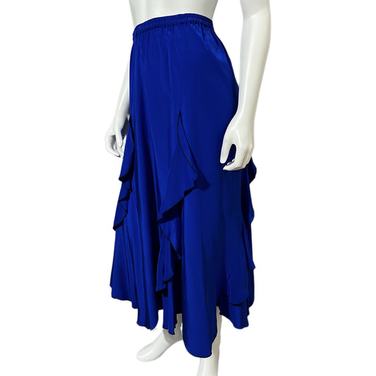 Vintage Cobalt Blue Ruffle Maxi Length Skirt Sz-Small