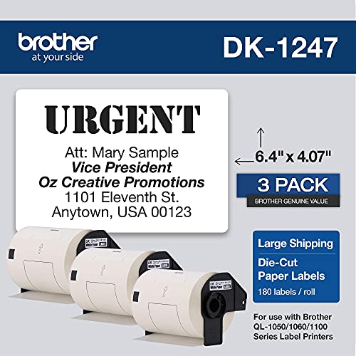 Brother Genuine  Shipping Paper Labels, 4.07 in x 6.4 in  (3) Rolls per Box