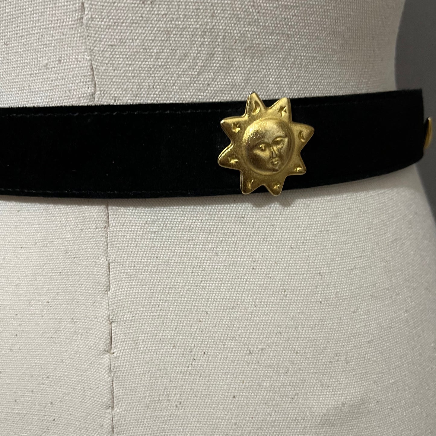 Vintage Black Suede Leather With Gold Sun, Moon, Stars Sz-Medium