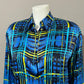 Vintage Escada Blue Stripe 100% Silk Gold Button Blouse Sz-8