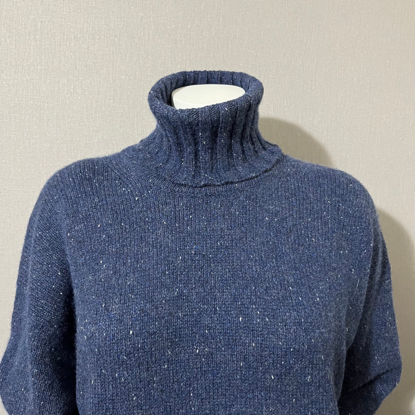 Johnstons Cashmere Blue Marled Chunky Turtleneck Sweater Sz-Lg-XL