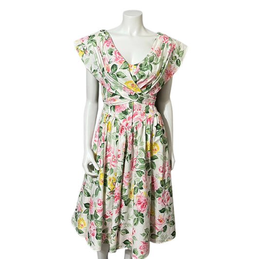 Vintage Expo Petite Floral Tea Party 100% Cotton Summer Dress Sz-6