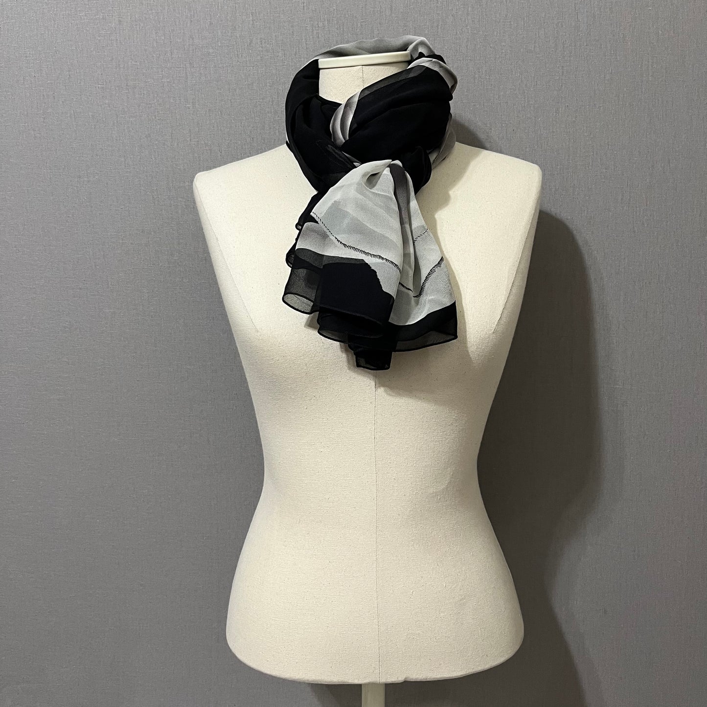 Gottex Black/ White Floral Sheer Silk Scarf