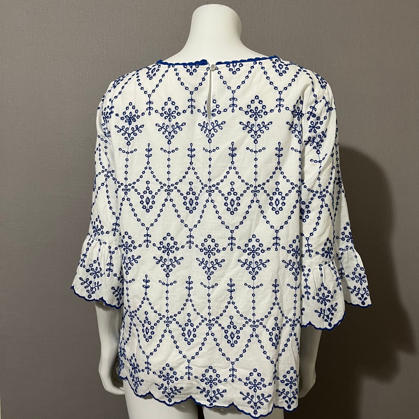 Sundance White | Blue Eyelet Scalloped Hem Top Sz-Large