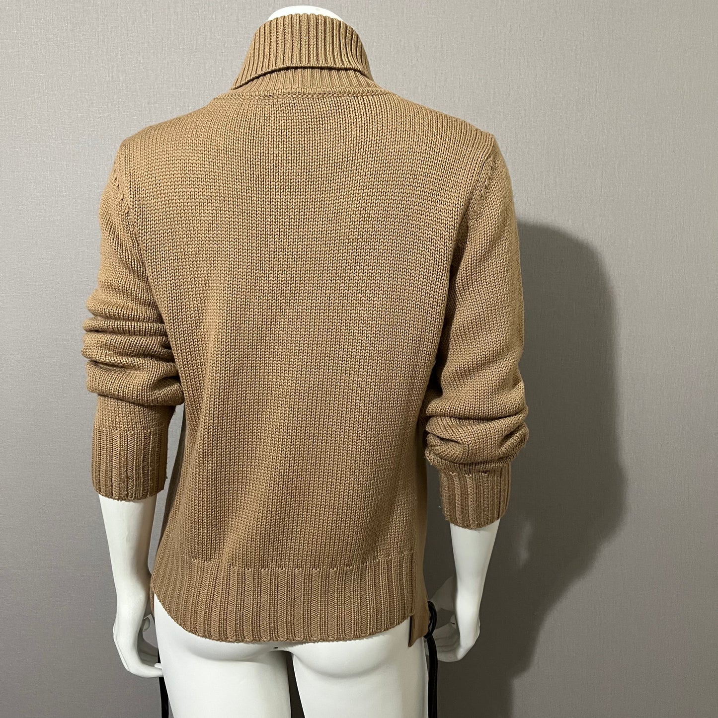 Blue 100% Lana Wool Camel Tan Turtleneck High Low Sweater Sz-Medium