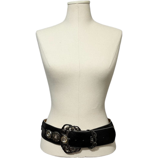 Black Street Ahead Wide Leather Western Gunmetal Buckle Belt Sz-L-XL