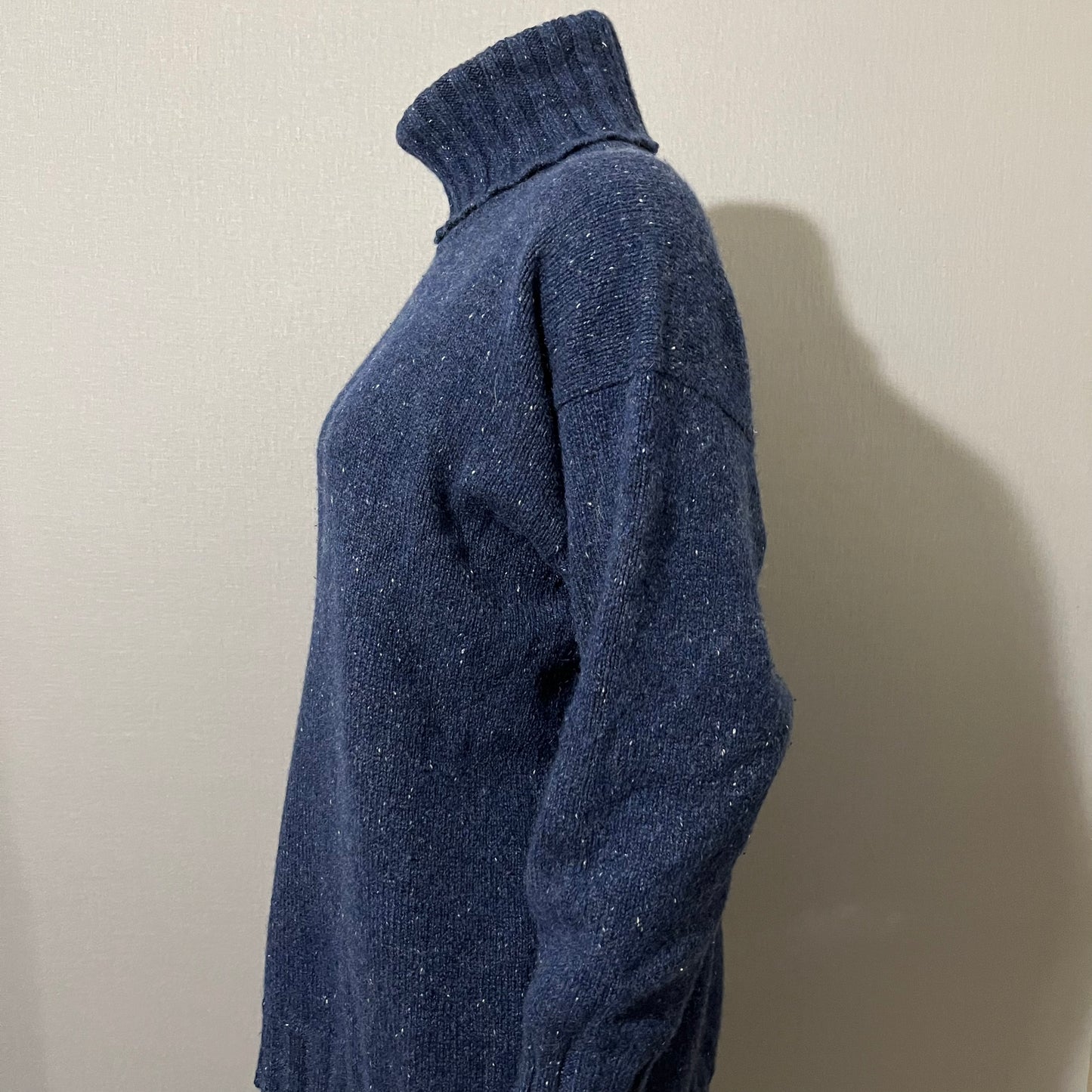 Johnstons Cashmere Blue Marled Chunky Turtleneck Sweater Sz-Lg-XL