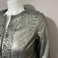 Leather Chi Silver Metallic Artsy Print Rare Moto Leather Jacket Sz-Xtra Small