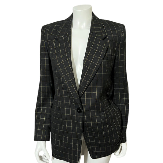 Vintage JH Collectibles Black with Gold Metallic Windowpane Blazer Sz-6