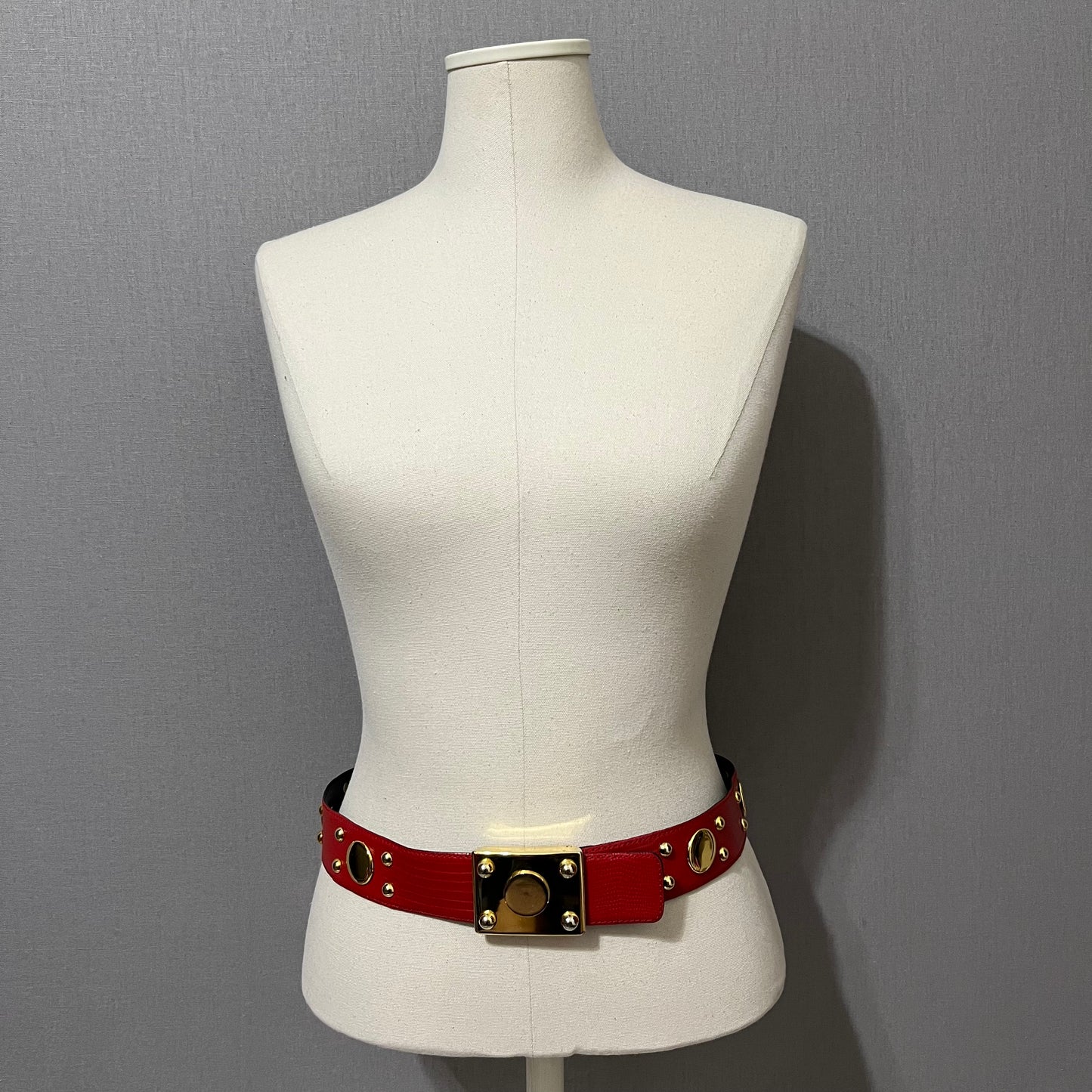 Vintage Escada Red Leather With Gold Hardware Buckle Sz-40 (Medium)