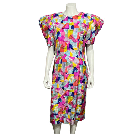 Vintage R & K Originals 100% Silk Multicolored Dress Sz-10