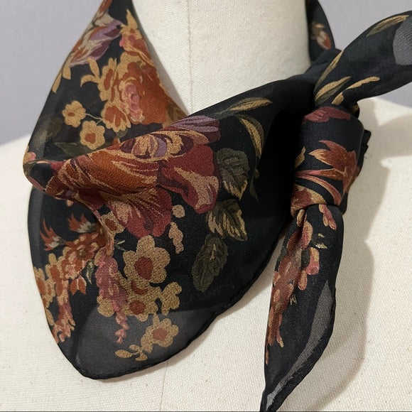 Ralph Lauren Fall Theme Brown Silk Scarf