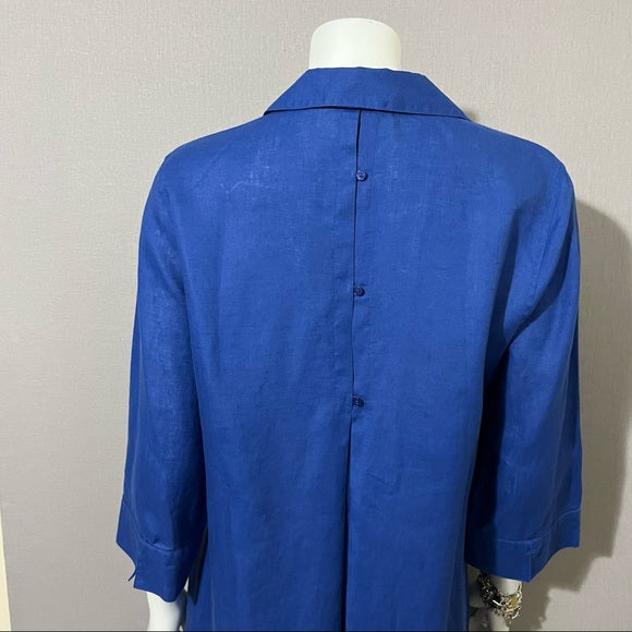 Chico’s Royal Blue Linen Button Front 3/4 Sleeve Sz 1 (Medium)