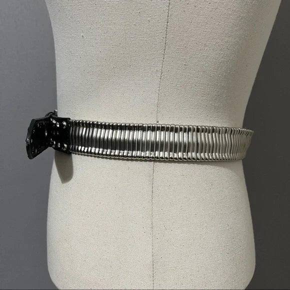 Black Patent Leather With Silver Metal Detail Belt Sz-Small-Medium