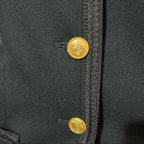 Vintage J.H. Collectibles Black 100% Wool Gold Button Front Blazer Sz-14 W