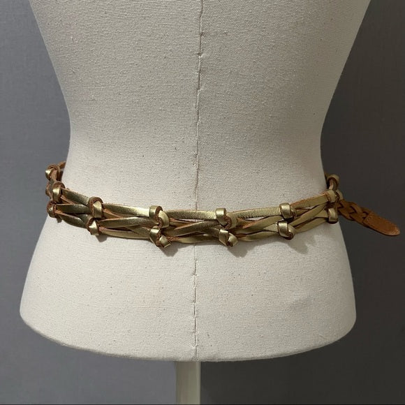 Fossil Gold Metallic Braided Leather Belt Sz-Medium