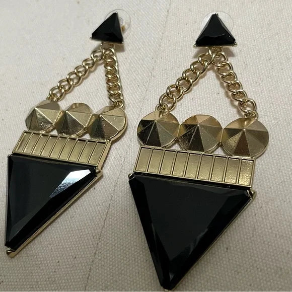 Black | Gold Statement Triangle Earrings