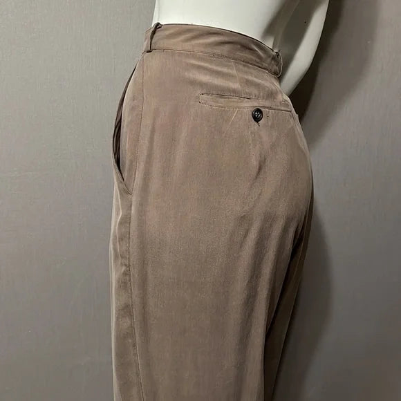 Taupe Silk High Waisted Lightweight Trouser Pants Sz- XL