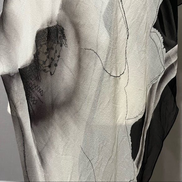 Gottex Black | White Sheer Silk Floral Scarf