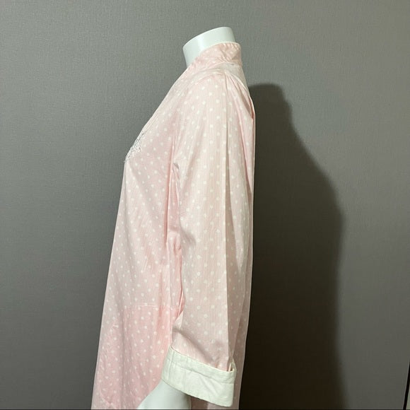 Vintage Miss Elaine Pink Polka Dot Cotton Zip Up Nightgown Sz-Medium