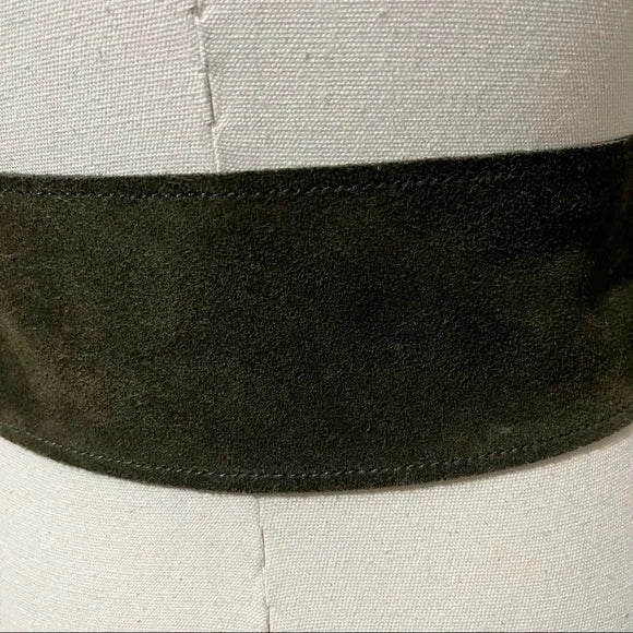 Vintage Olive Green Wide Suede Leather With Floral Buckle Belt Sz-XL