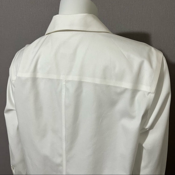 Chico’s White Cotton No Iron Button Front Shirt Sz-1 (Medium)