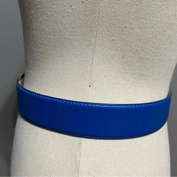 Vintage The Ritz Blue With Gold Buckle Leather Belt Sz-Medium/Large