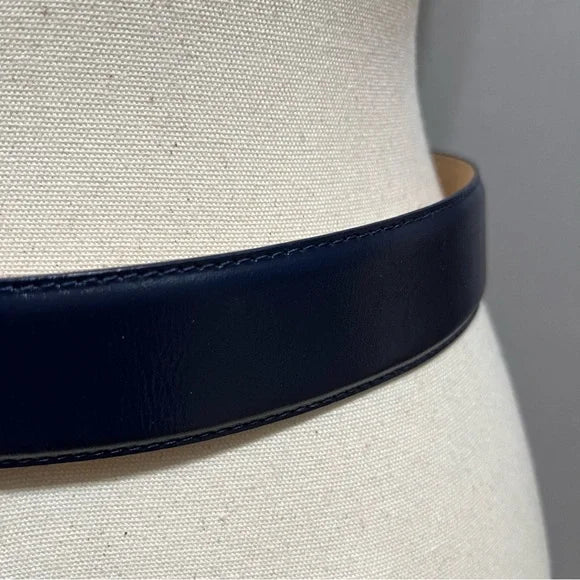 Liz Claiborne Vintage Navy With Gold Buckle Leather Belt Sz-Large