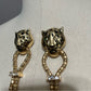 Lion Gold Head Tassel Earrings